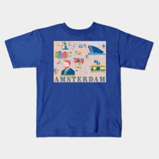 Amsterdam, Netherlands Illustrated Map Kids T-Shirt